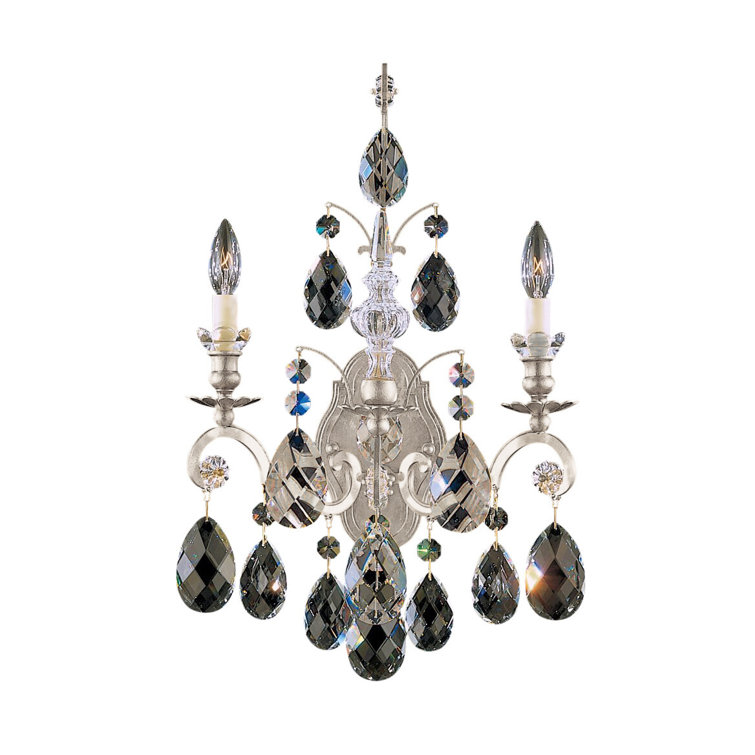 Elegant Antique Silver 2-Light Crystal Sconce with Heritage Clear Accents
