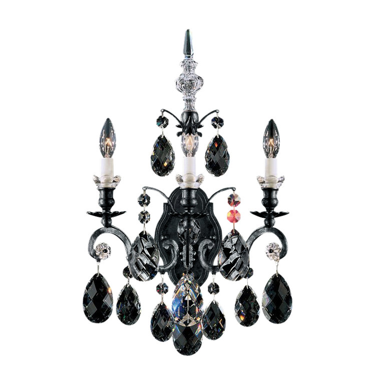 Elegant Black 3-Light Crystal Sconce with Heritage Clear Accents