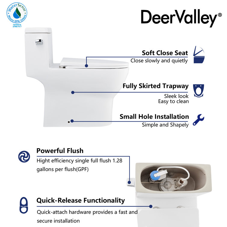 White Elongated One-Piece High Efficiency Toilet with ADA Seat