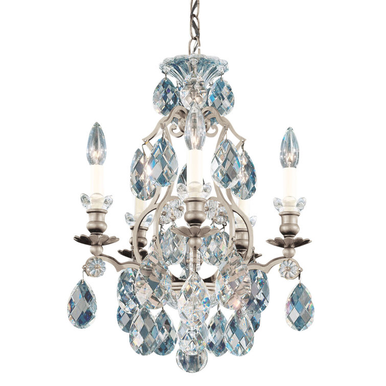 Mini Antique Silver 5-Light Crystal Chandelier with Heritage Clear Crystals