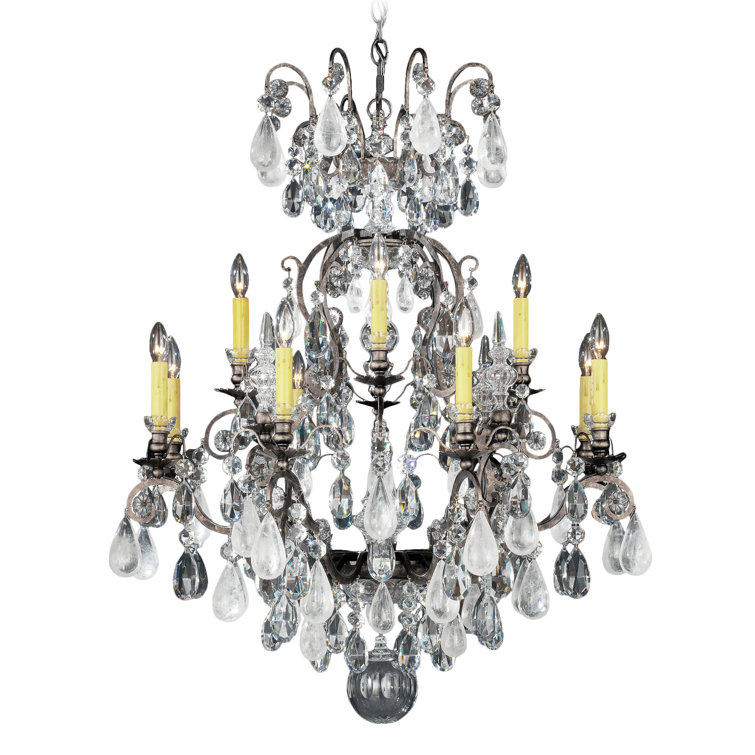 Antique Pewter 13-Light Rock Crystal Mini Chandelier
