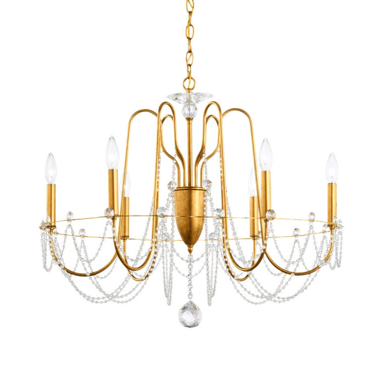 Elegant Bronze Beaded 6-Light Candle Style Chandelier with Crystal Accents