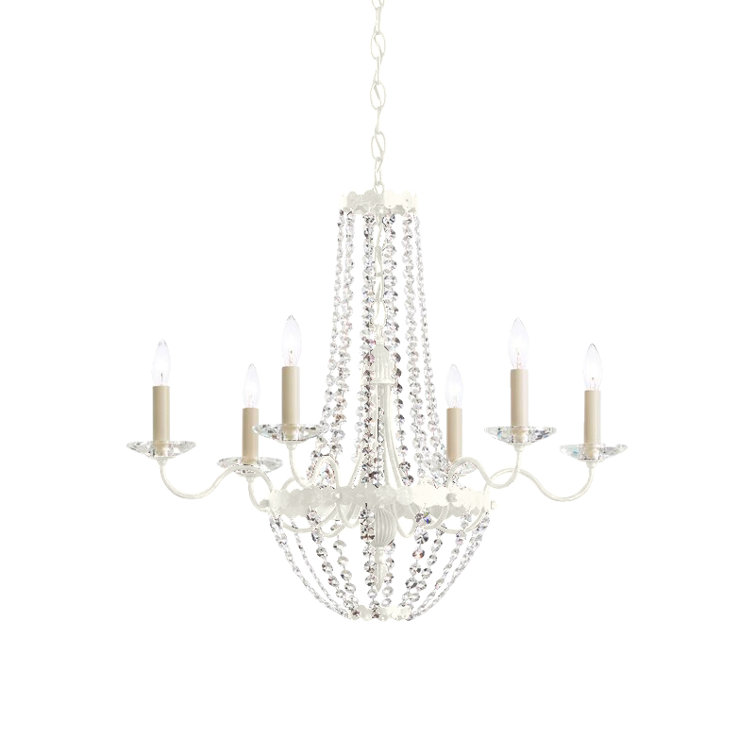 Elegant Early American 6-Light Chandelier in Heirloom Silver with Heritage Crystals