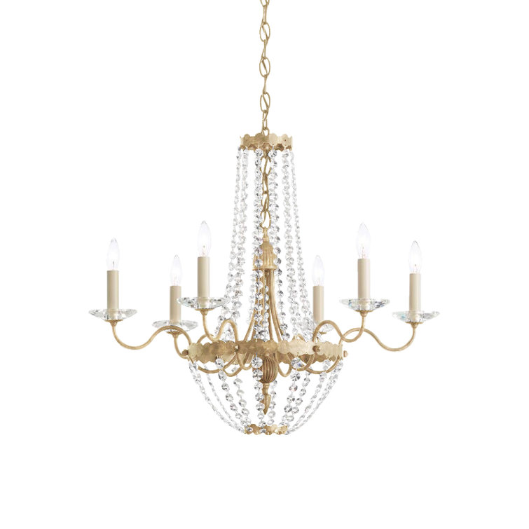 Elegant Early American 6-Light Chandelier in Heirloom Silver with Heritage Crystals