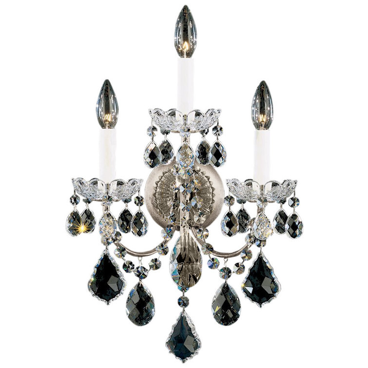 Antique Silver Crystal 3-Light Wall Sconce