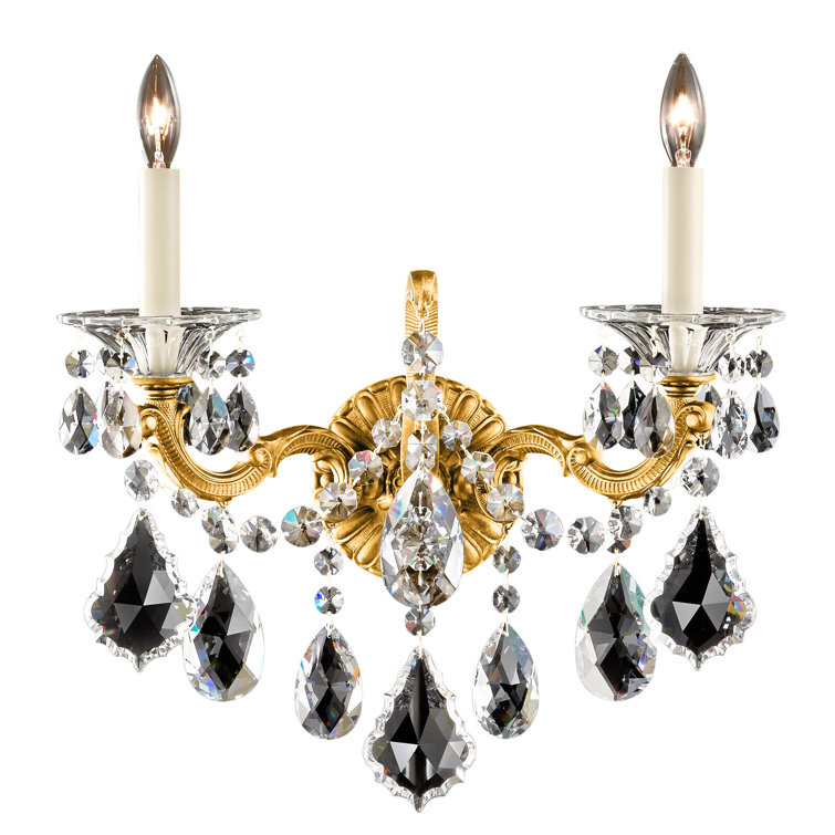 La Scala French Gold Dual-Light Wall Sconce with Clear Crystals