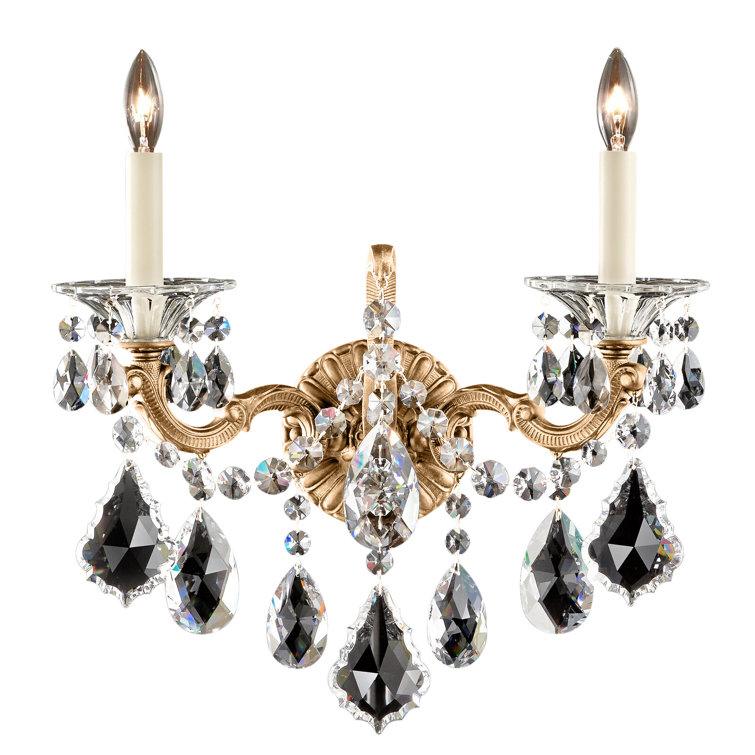 La Scala 2-Light Parchment Gold Wall Sconce with Clear Crystals