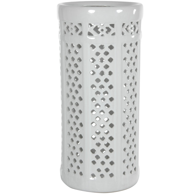 White Porcelain Carved Lattice Umbrella Stand