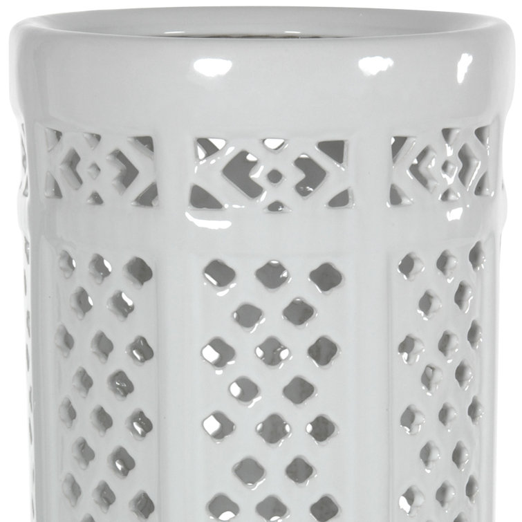 White Porcelain Carved Lattice Umbrella Stand