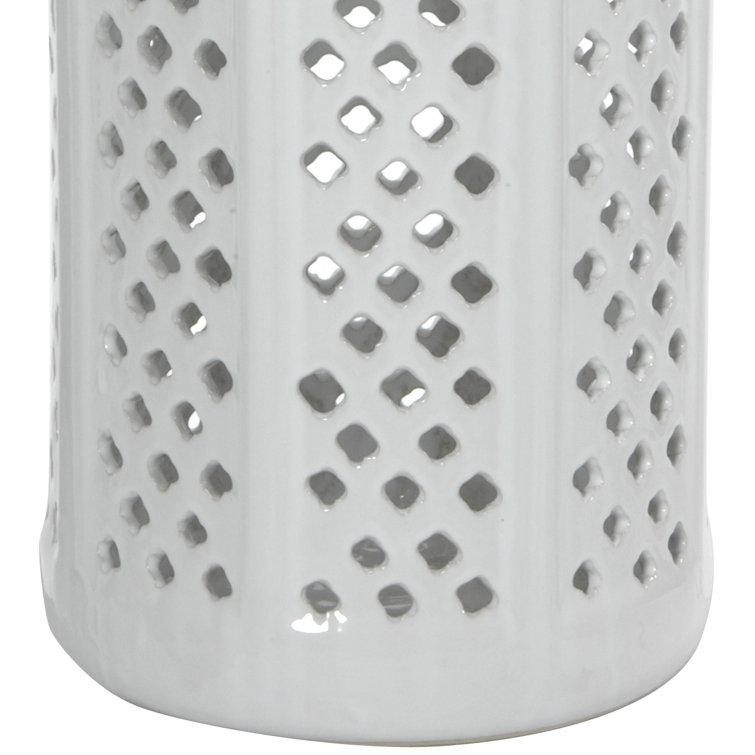 White Porcelain Carved Lattice Umbrella Stand