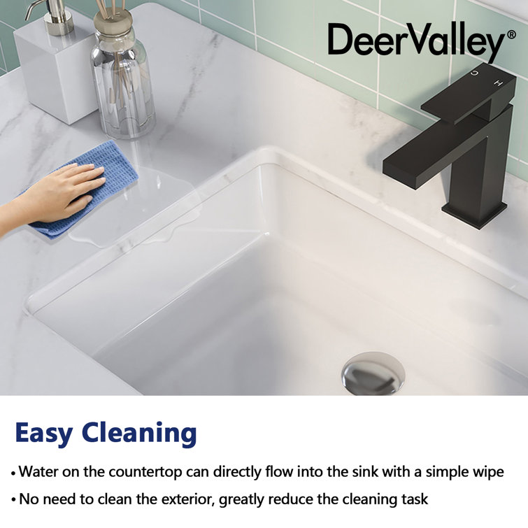 White Ceramic Rectangular Undermount Bathroom Sink with Overflow
