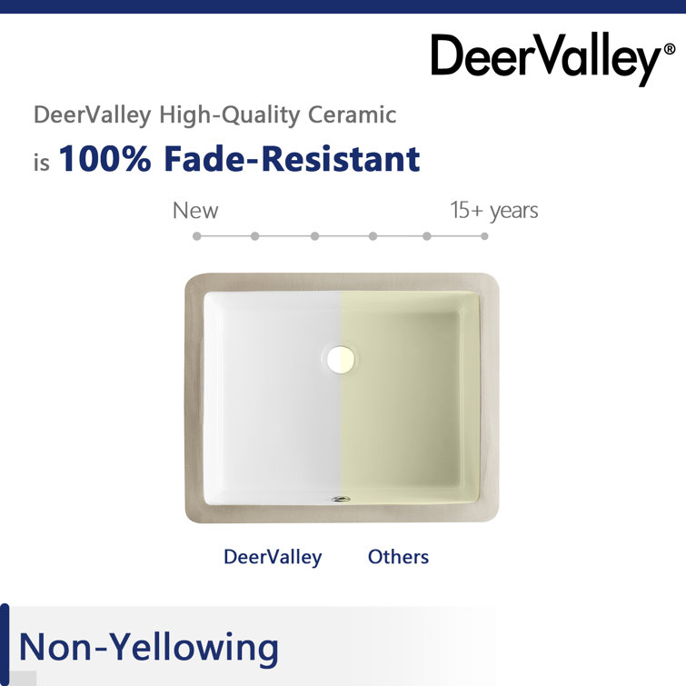 DeerValley 22" White Ceramic Rectangular Undermount Bathroom Sink