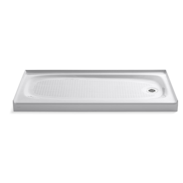 White Cast Iron Rectangular Alcove Shower Base with Left Drain