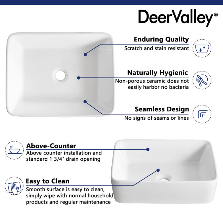 White Ceramic Rectangular Above-Counter Bathroom Vessel Sink