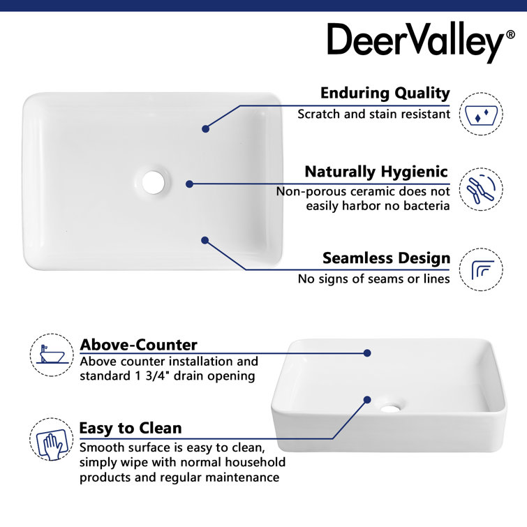 White Ceramic Rectangular Vessel Bathroom Sink