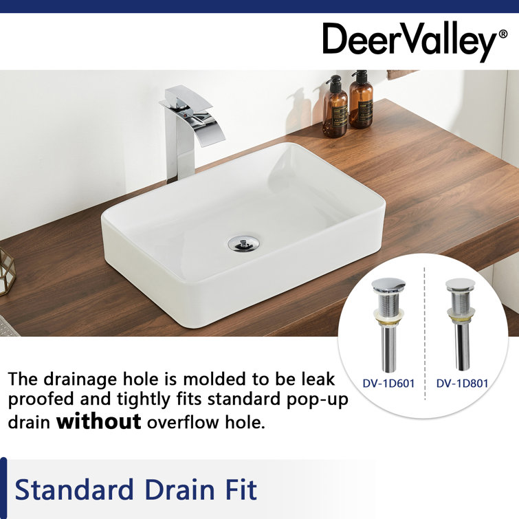 White Ceramic Rectangular Vessel Bathroom Sink
