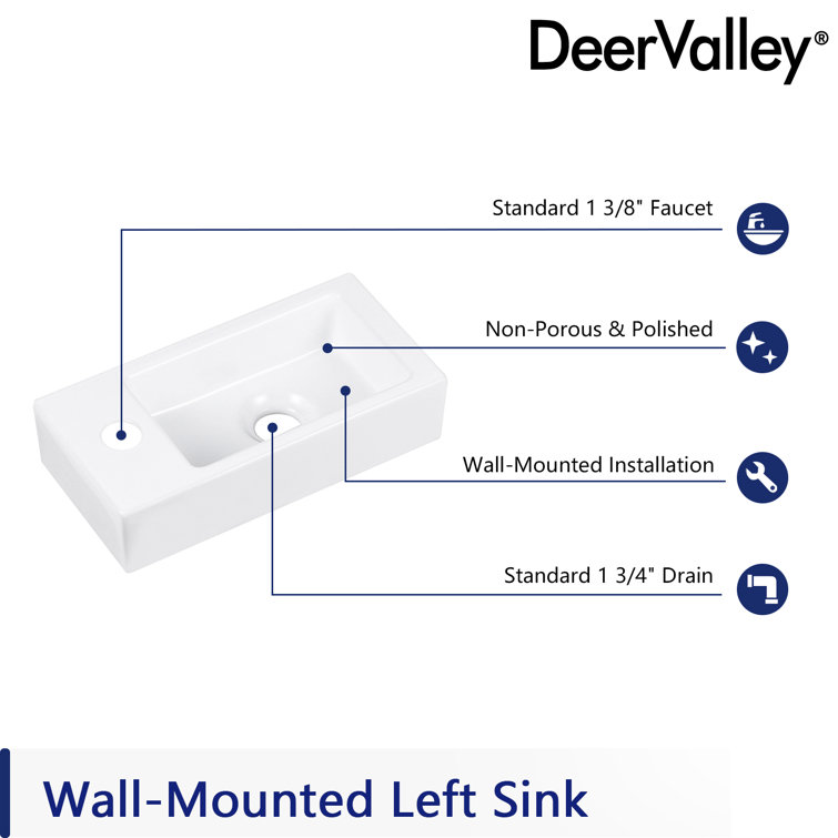 White Ceramic Rectangular Wall-Mount Bathroom Sink