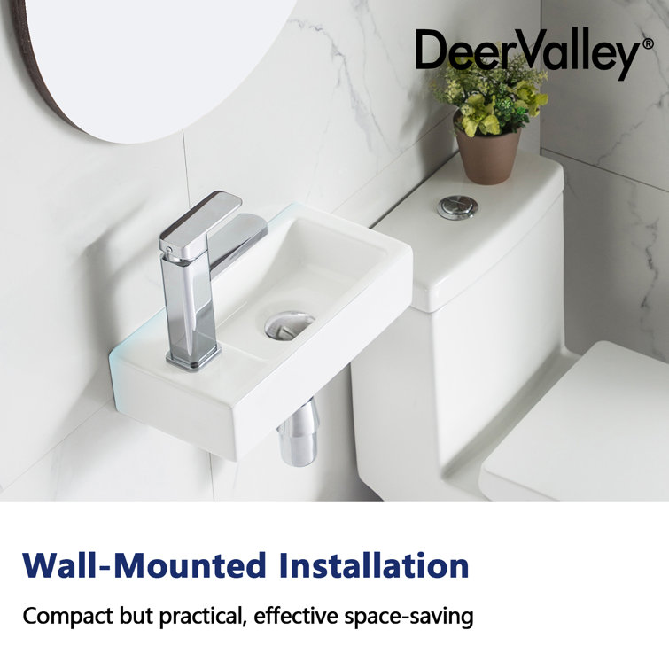 White Ceramic Rectangular Wall-Mount Bathroom Sink