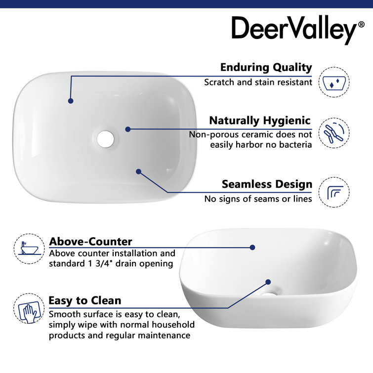 White Ceramic Rectangular Above-Counter Vessel Sink