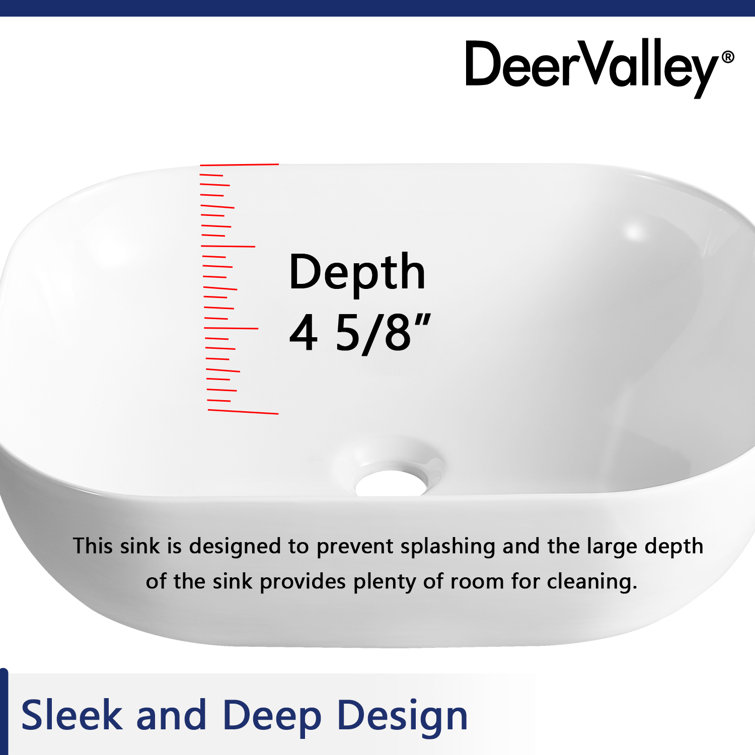 White Ceramic Rectangular Above-Counter Vessel Sink