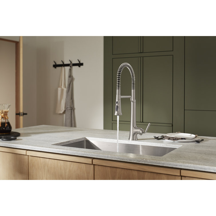 Tone Vibrant Stainless Pull-Down Kitchen Faucet with Three-Function Spray