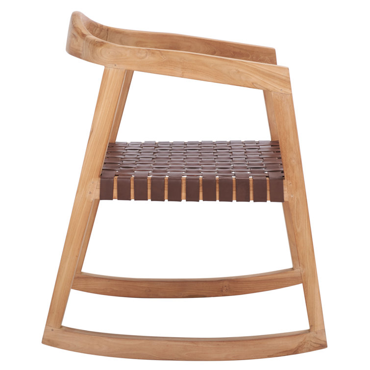 Willa Cognac Genuine Leather and Natural Teak Rocking Dining Chair