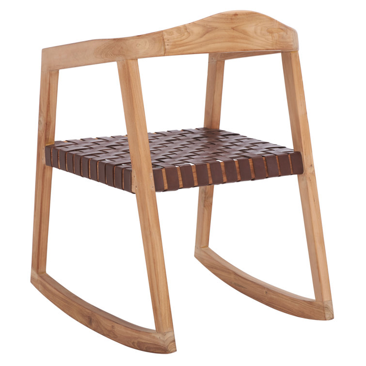 Willa Cognac Genuine Leather and Natural Teak Rocking Dining Chair