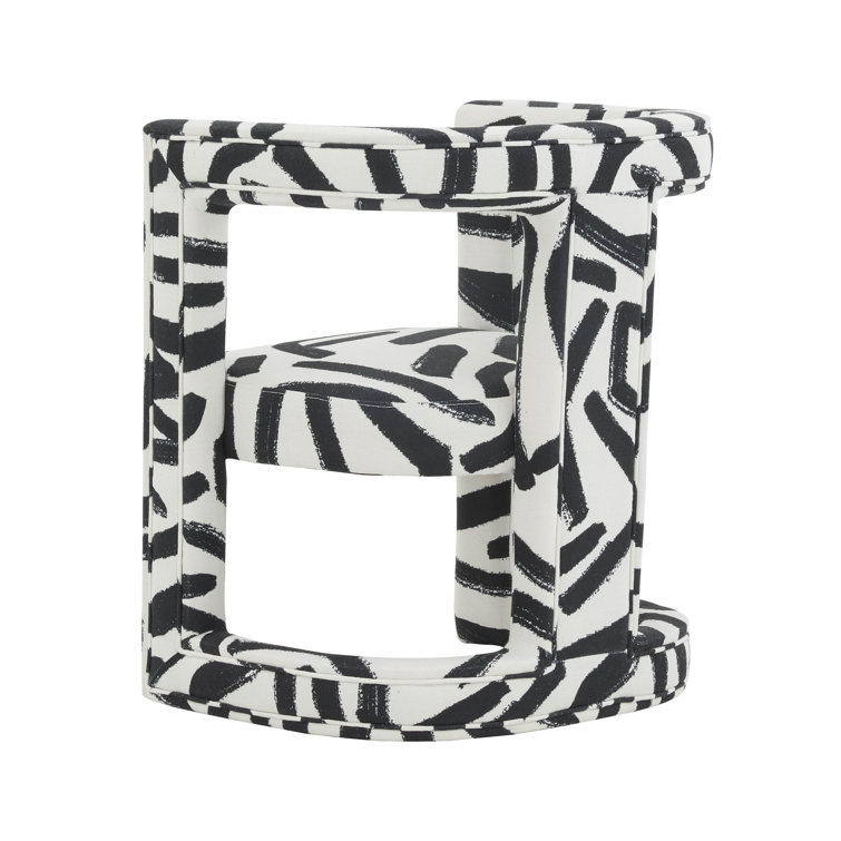 Black and White Velvet Abstract Wishbone Accent Chair