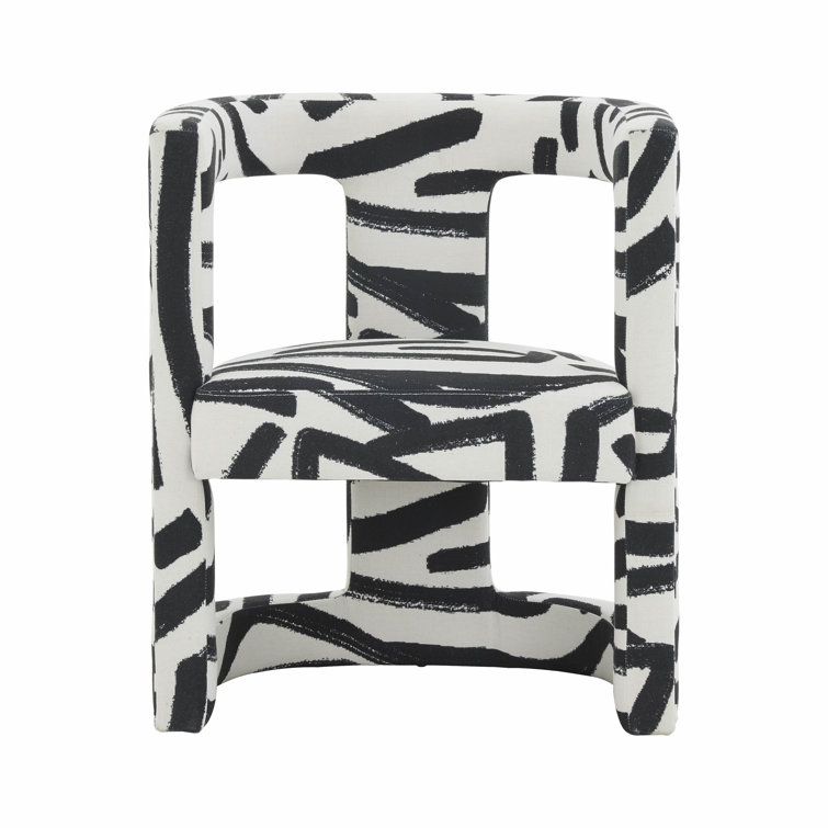 Black and White Velvet Abstract Wishbone Accent Chair