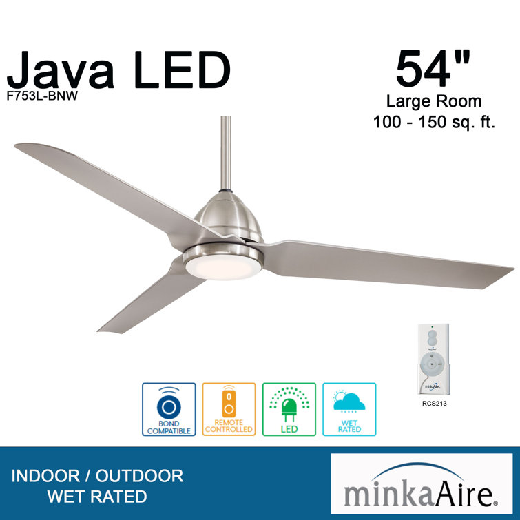 54" Brushed Nickel Silver Blade LED Ceiling Fan with Remote