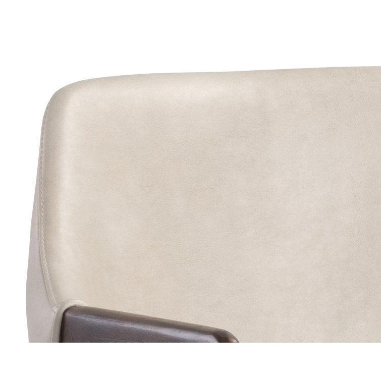 Bravo Cream Faux Leather Transitional Arm Chair with Wood Accents