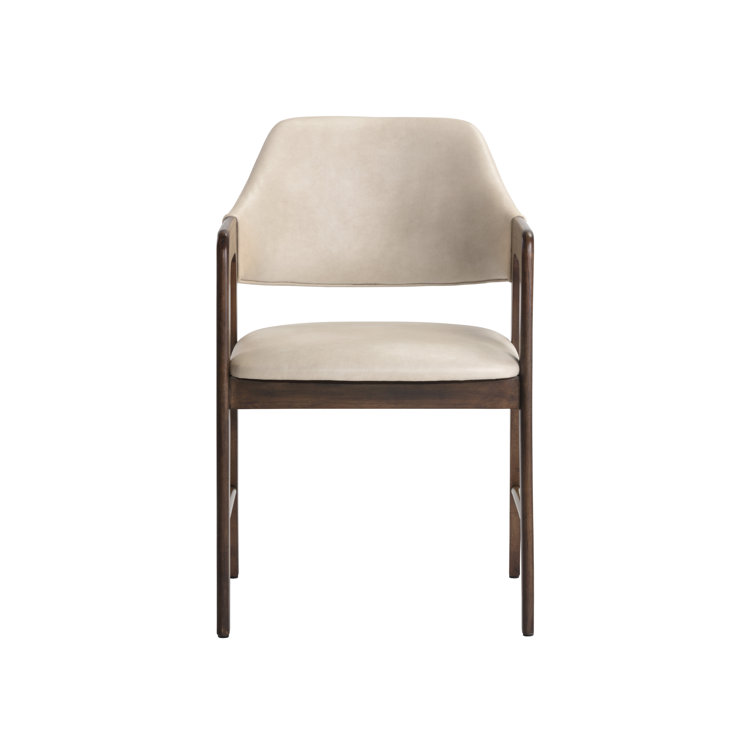 Bravo Cream Faux Leather Transitional Arm Chair with Wood Accents