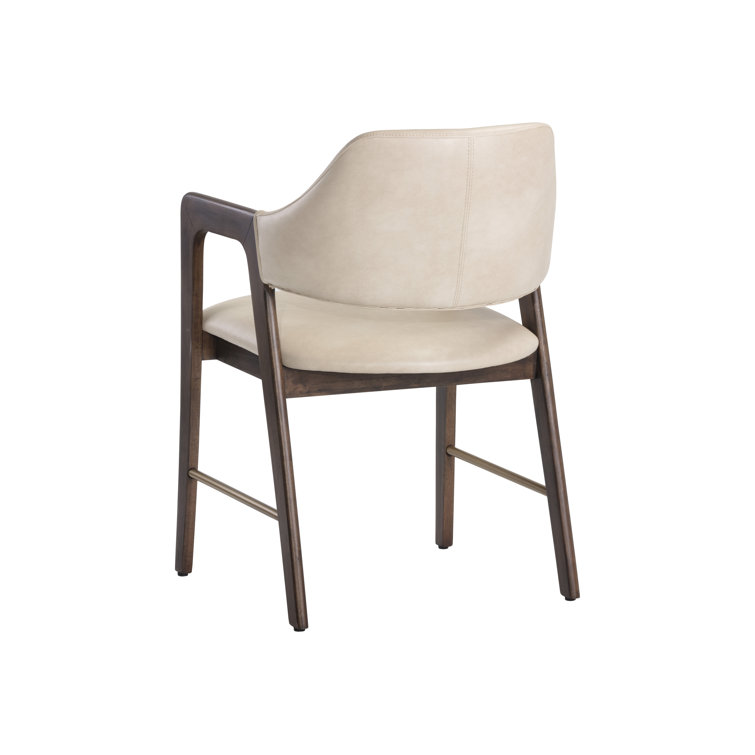 Bravo Cream Faux Leather Transitional Arm Chair with Wood Accents