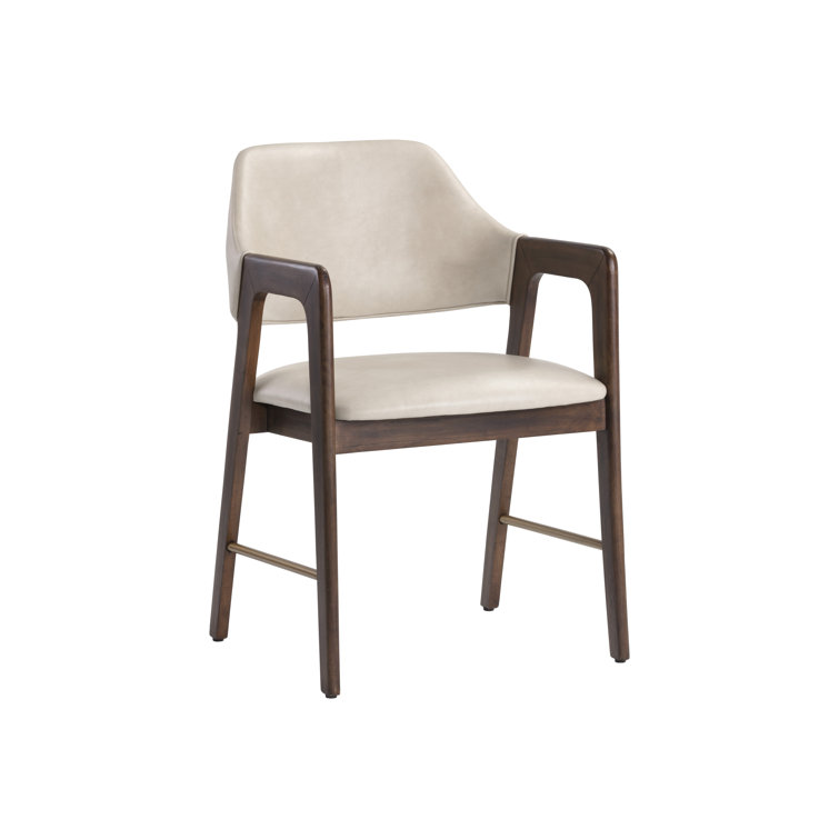 Bravo Cream Faux Leather Transitional Arm Chair with Wood Accents