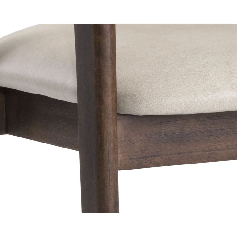 Bravo Cream Faux Leather Transitional Arm Chair with Wood Accents