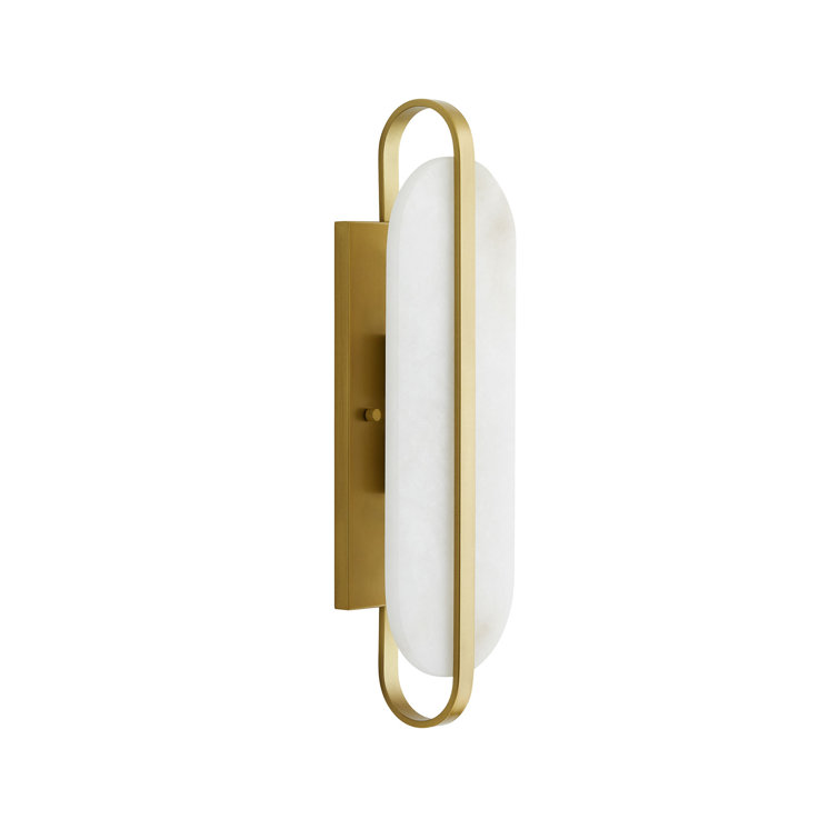 Julius Antique Brass Oval Alabaster & Steel Wall Sconce