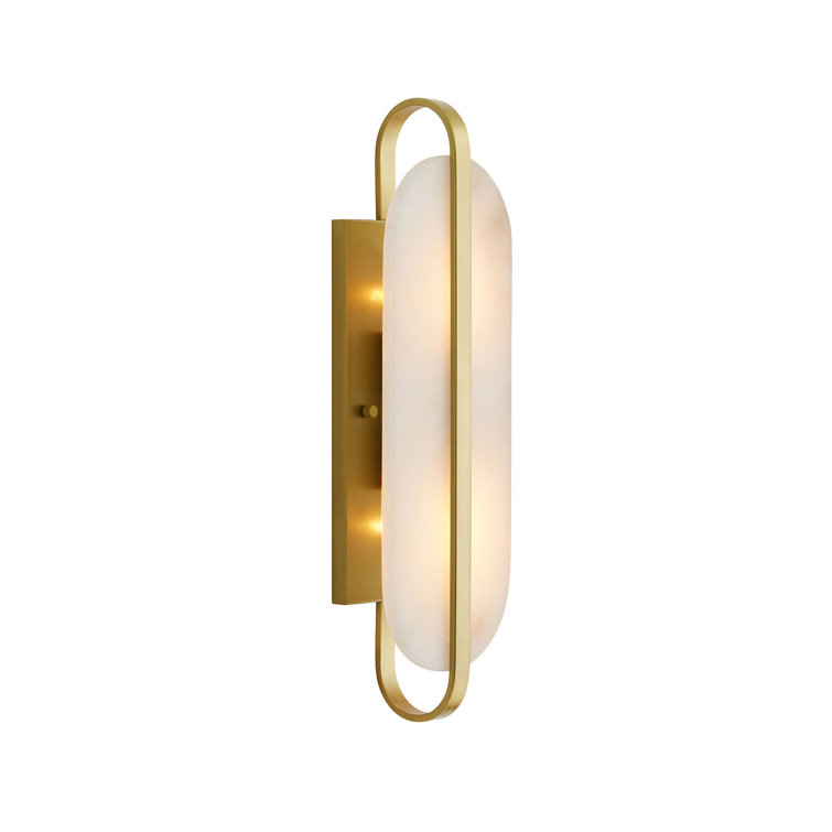 Julius Antique Brass Oval Alabaster & Steel Wall Sconce