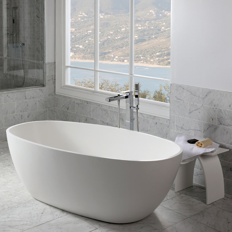 Gloss White Freestanding Oval Solid Surface Bathtub