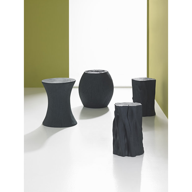 Matte Black Charred Resin Drum Stool, 17"