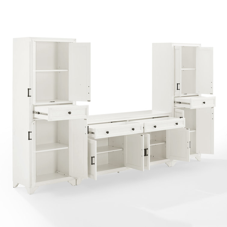 Distressed White 67" Entertainment Set with Cabinets