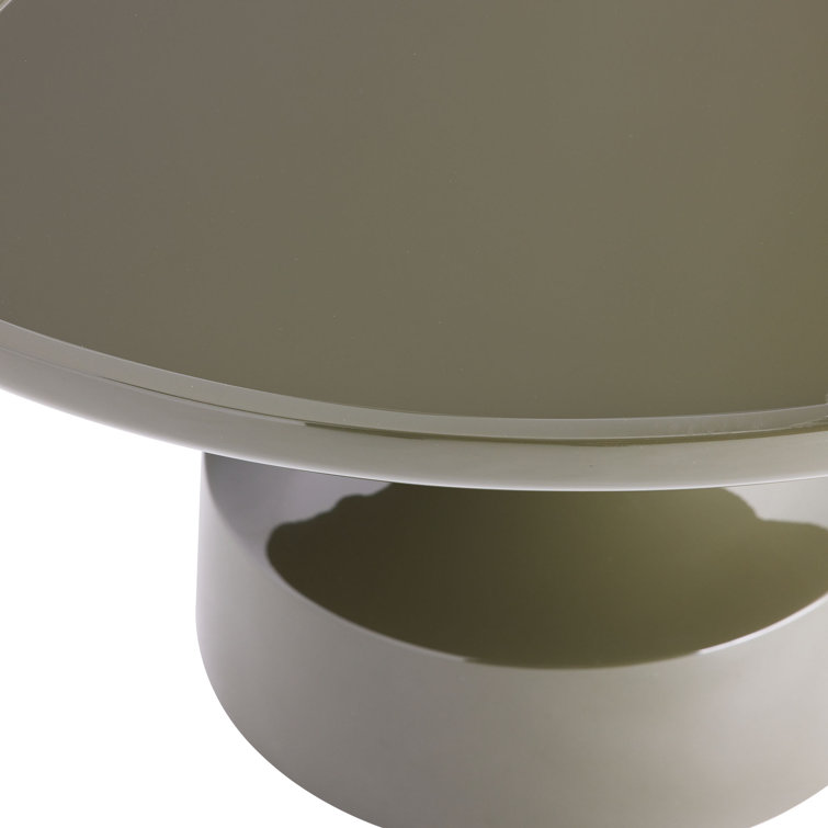Olive Lacquered Wood Round Cocktail Table with Pedestal Base