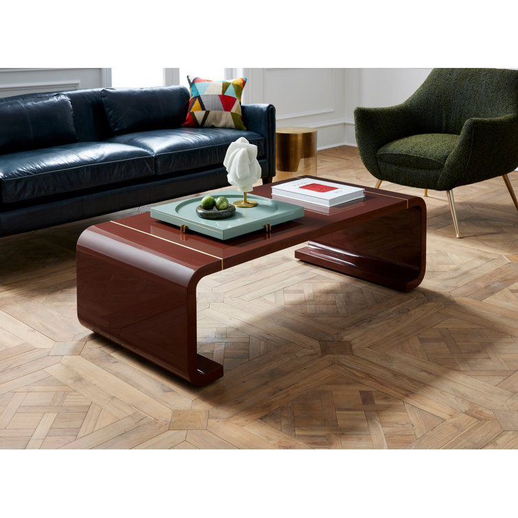 Lux Aerodynamic Rectangular Coffee Table with Brass Inlay