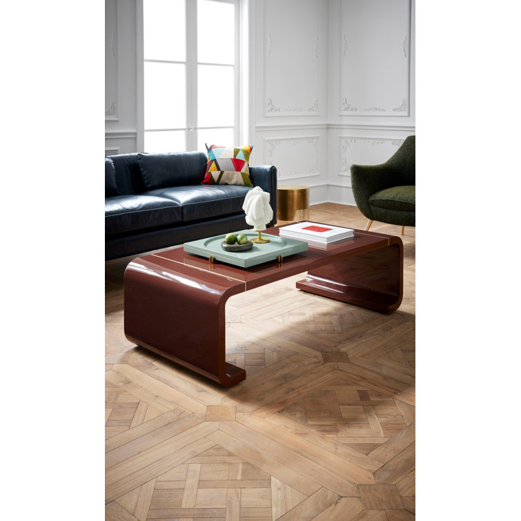 Lux Aerodynamic Rectangular Coffee Table with Brass Inlay
