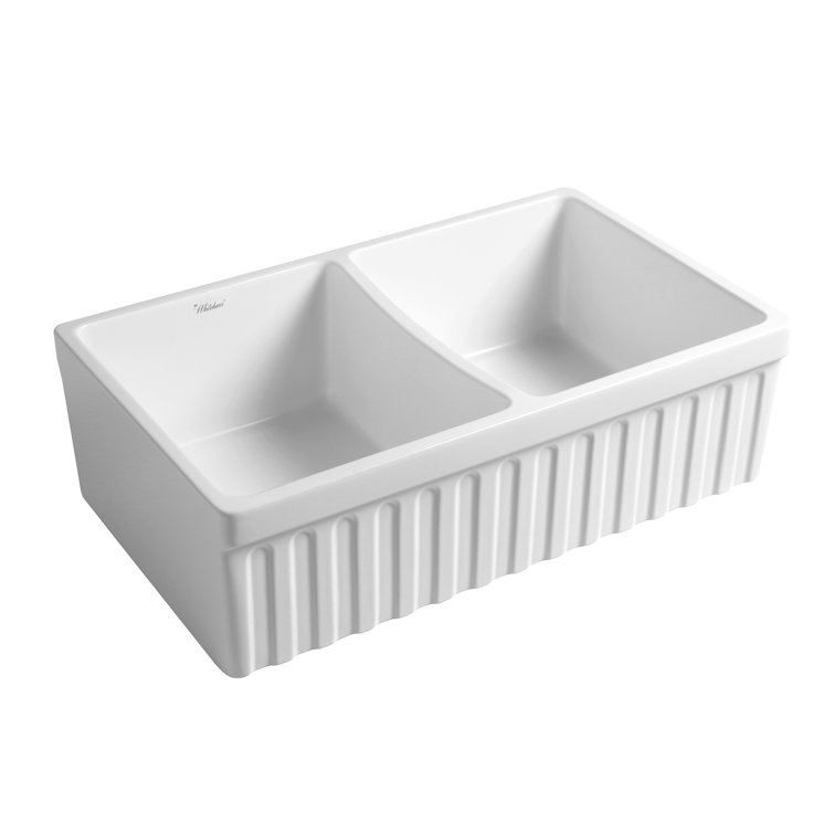 Matte White Double Bowl Fireclay Farmhouse Kitchen Sink