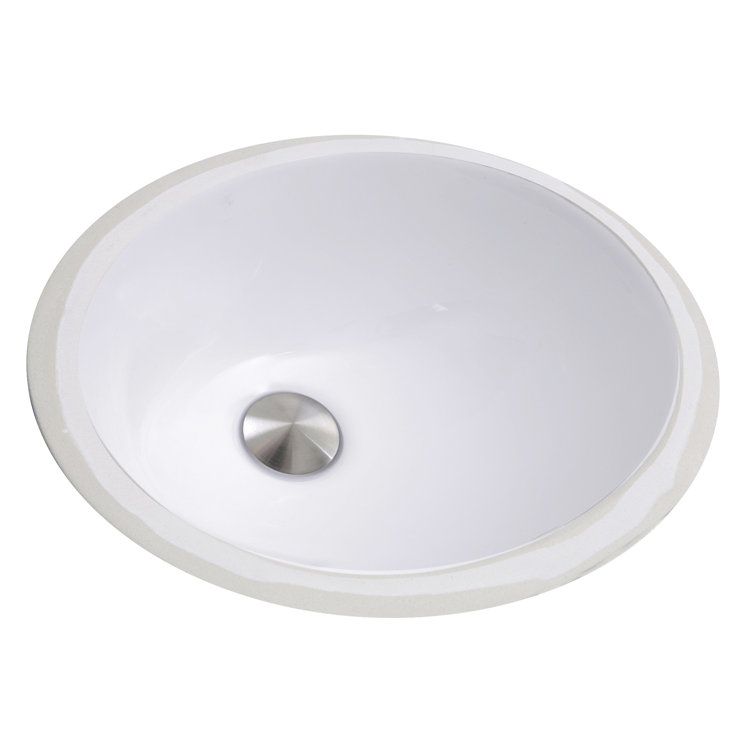 White Ceramic Oval Undermount Bathroom Sink with Overflow