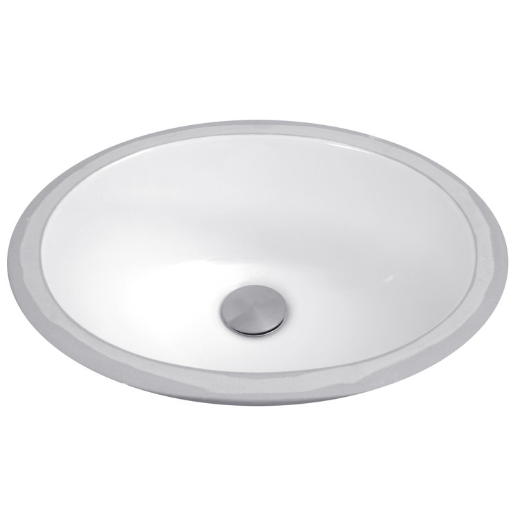 White Ceramic Oval Undermount Bathroom Sink with Overflow