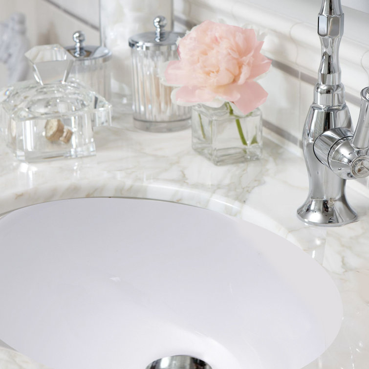 White Ceramic Oval Undermount Bathroom Sink with Overflow