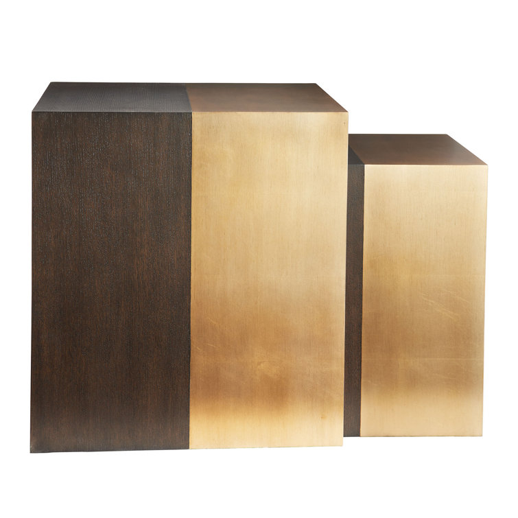 Sable Oak and Antique Brass Rectangular Nesting Tables, Set of 2