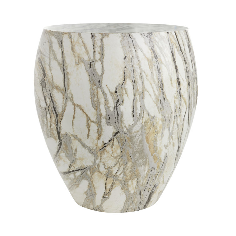 24" Luxe Round Stone Side Table with Mojave Finish