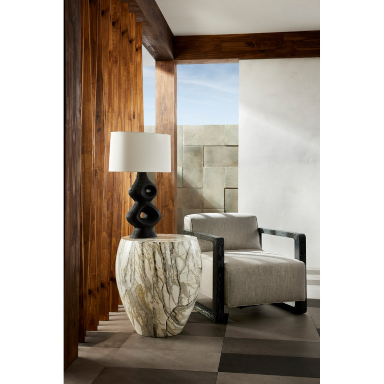 24" Luxe Round Stone Side Table with Mojave Finish